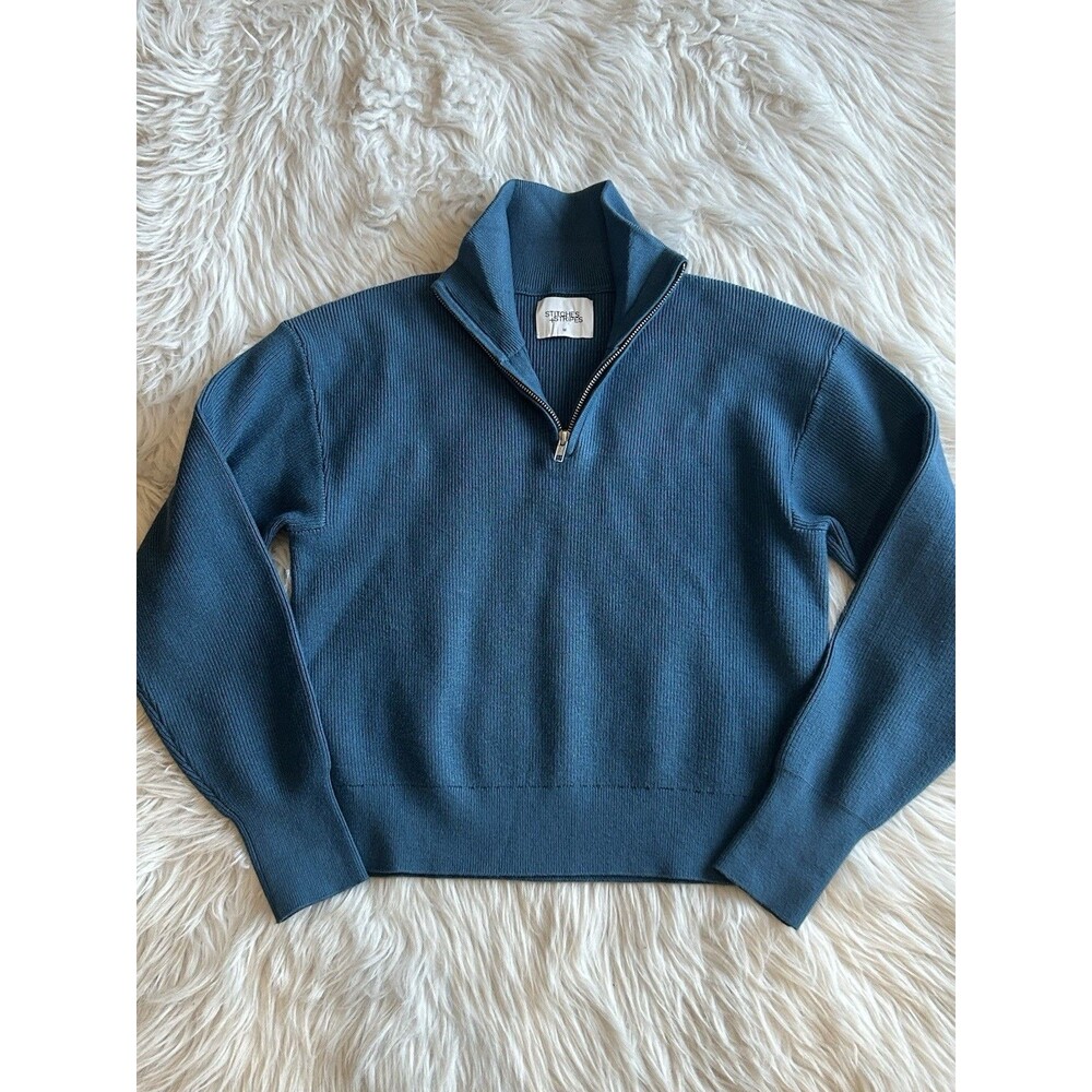 Stitches and Stripes Women’s Size M Blue Pullover Half Zip Sweater